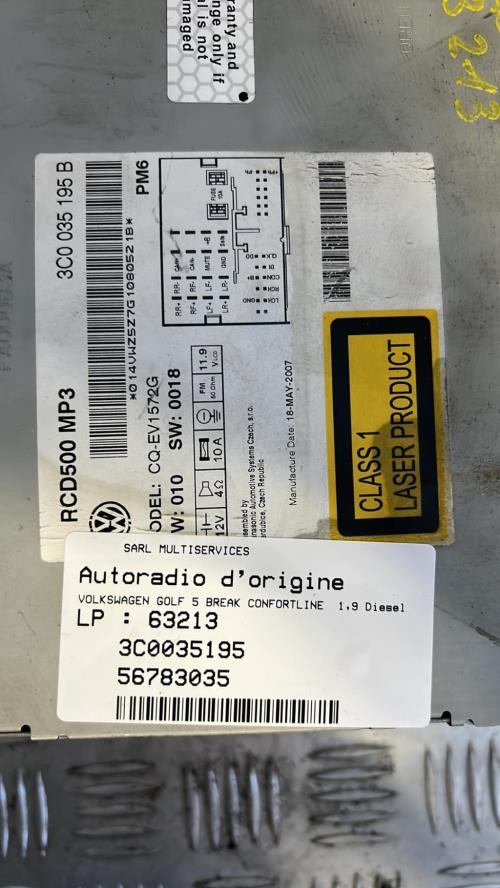 Autoradio d'origine VOLKSWAGEN GOLF 5 BREAK Diesel image 1