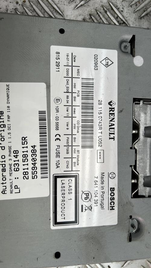 Autoradio d'origine RENAULT MEGANE 3 PHASE 1 Diesel image 2
